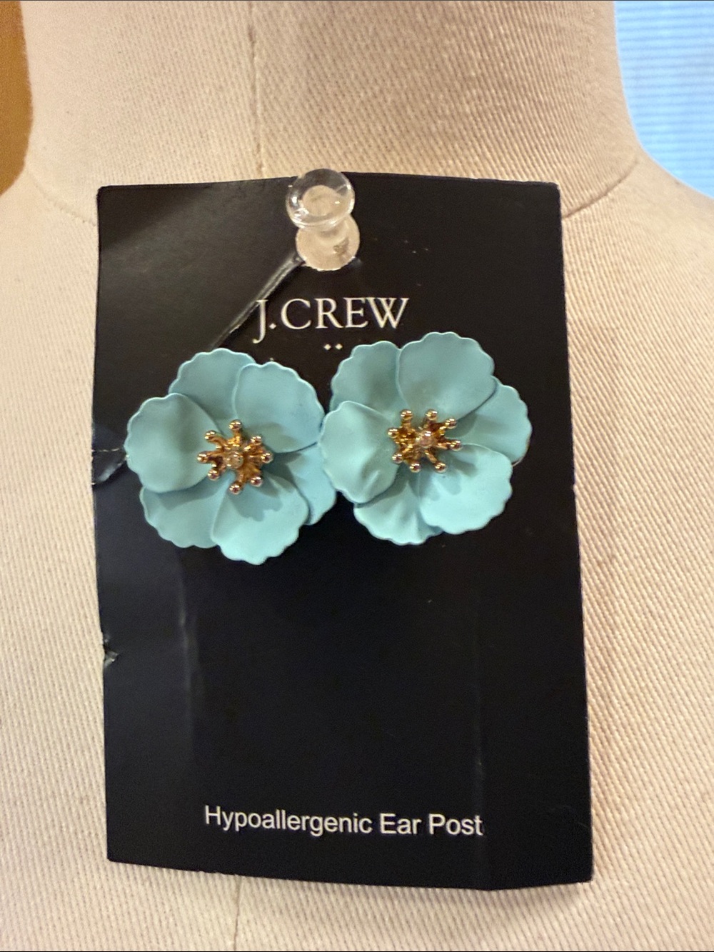 J. Crew Factory Aqua Floral Stud Earrings with Gold Centers